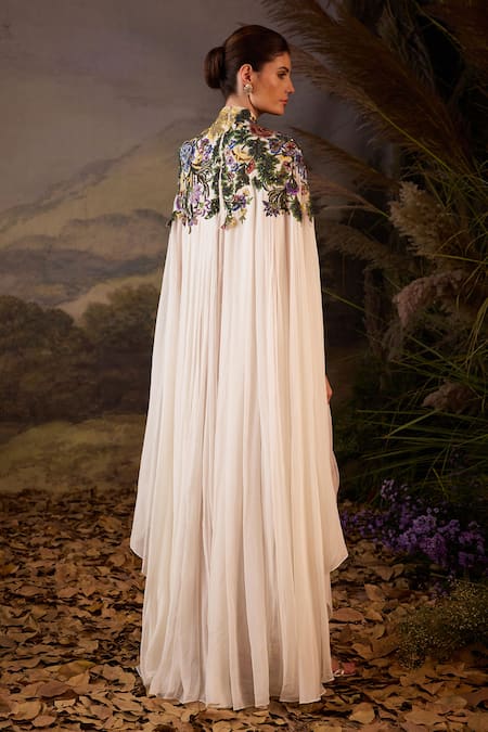 Samant Chauhan Applique Bodice Draped Kaftan Dress