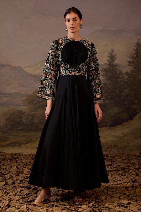 Samant Chauhan Floral Embroidered A-Line Gown 