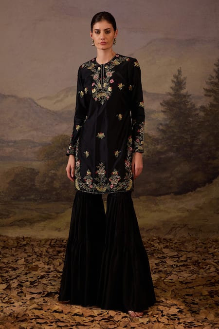 Samant Chauhan Floral Embroidered Kurta & Gharara Set 