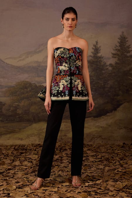 Samant Chauhan Floral Pattern Strapless Top & Pant Set 