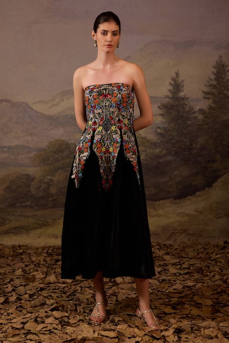 Samant Chauhan Strapless Embroidered Dress 