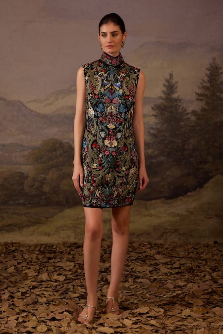 Samant Chauhan Floral Embroidered Mini Dress 