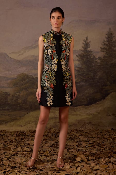 Samant Chauhan Floral Embroidered Mini Dress 