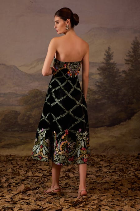 Samant Chauhan Floral Embroidered Bandeau Dress 