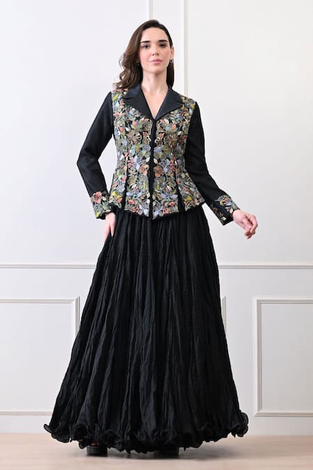 Samant Chauhan Floral Embroidered Jacket & Skirt Set 