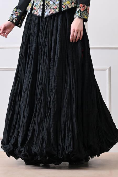 Buy_Samant Chauhan_Black Cotton, Silk Embroidery, Metallic Thread, Floral Jacket And Skirt Set _Online_at_Aza_Fashions