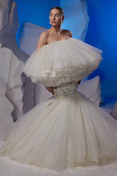 Samant Chauhan Ruffled Strapless Gown 