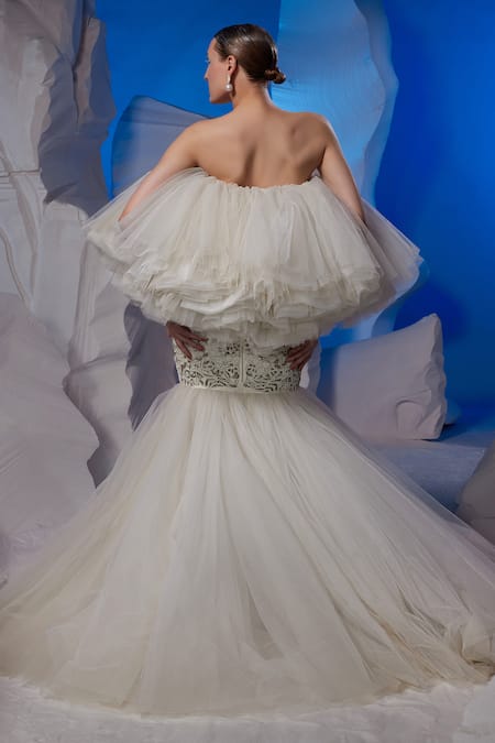 Samant Chauhan Ruffled Strapless Gown 