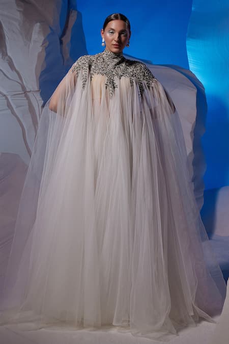 Samant Chauhan Embroidered High Neck Kaftan Gown