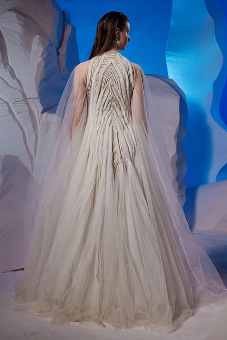 Samant Chauhan High Neck Pleated Gown  