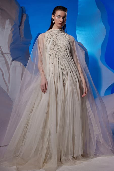 Samant Chauhan High Neck Pleated Gown  