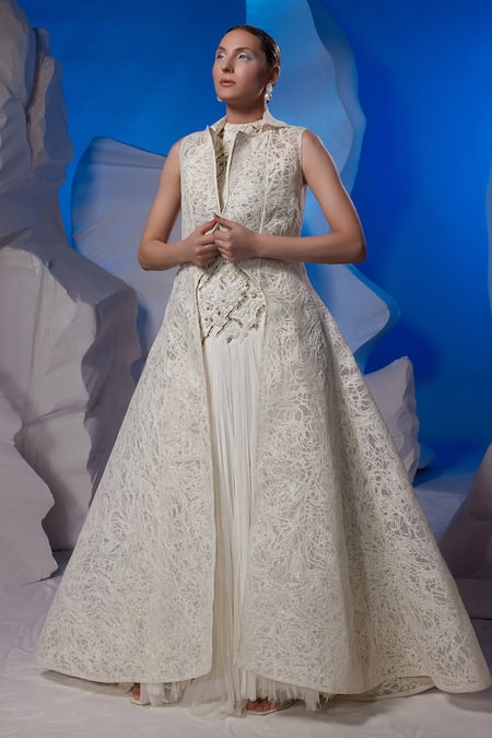 Samant Chauhan Embroidered Gown & Sleeveless Jacket Set 