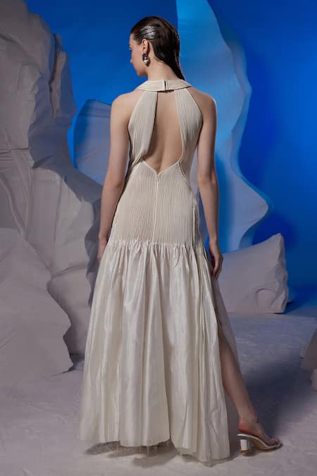 Samant Chauhan Pleated Halter Neck Gown 
