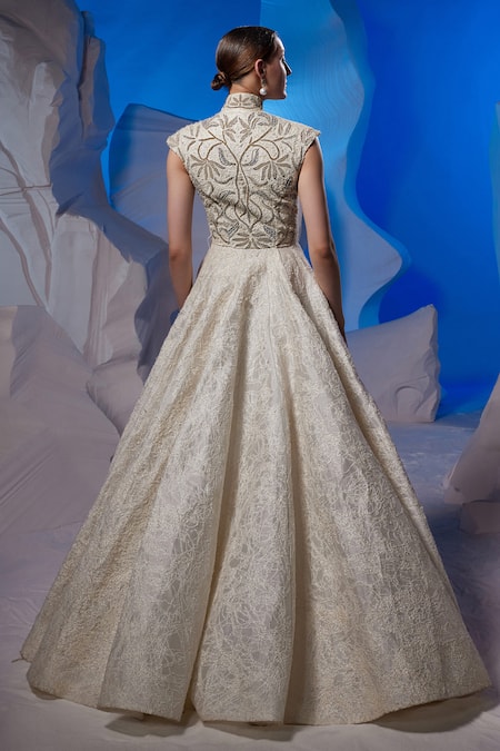 Samant Chauhan Embroidered High Neck Cutout Gown 