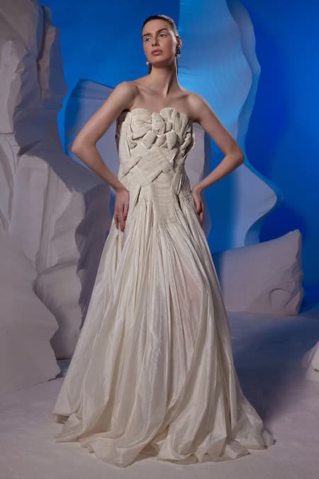 Samant Chauhan Strapless Woven Bodice Gown 