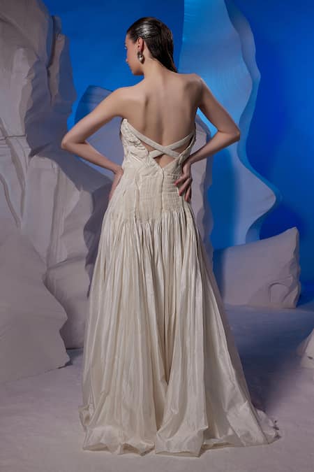 Samant Chauhan Strapless Woven Bodice Gown 
