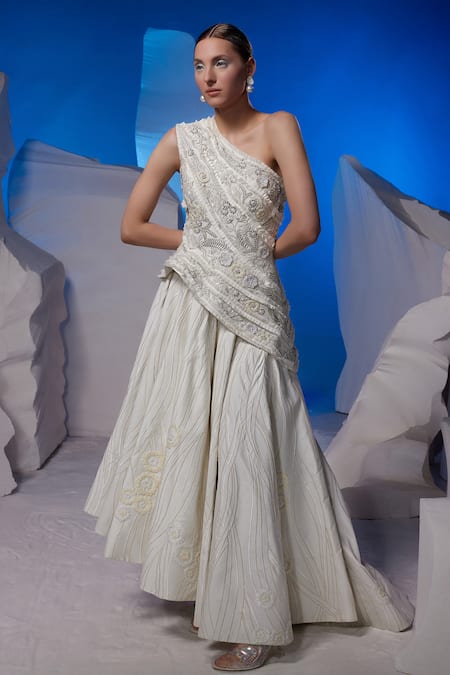Samant Chauhan Embroidered One Shoulder Gown 