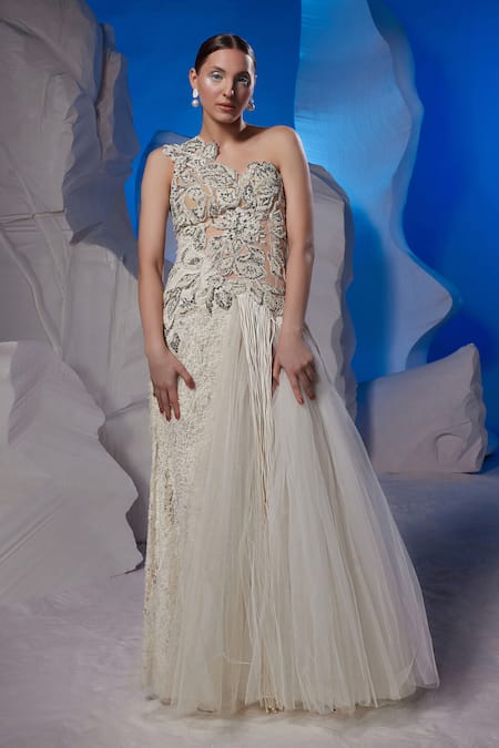 Samant Chauhan Embroidered One Shoulder Gown 