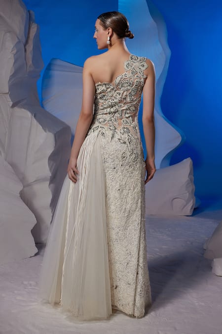 Samant Chauhan Embroidered One Shoulder Gown 