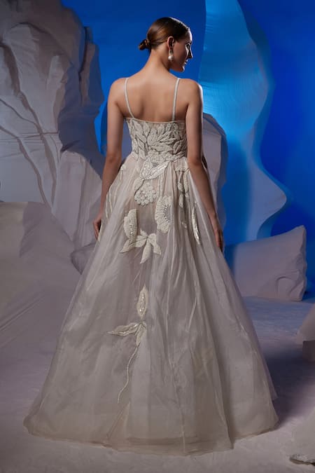 Samant Chauhan Leaf Embroidered Strap Gown 