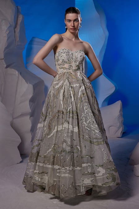 Samant Chauhan Embroidered Off-Shoulder Gown 