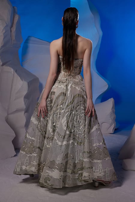 Samant Chauhan Embroidered Off-Shoulder Gown 