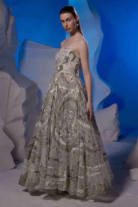 Buy Samant Chauhan Ivory , Silk Sequins, Embroidery Sweetheart Neck, Gown Online at Aza Fashions Buy_Samant Chauhan_Ivory , Silk Sequins, Embroidery Sweetheart Neck, Gown _Online_at_Aza_Fashions