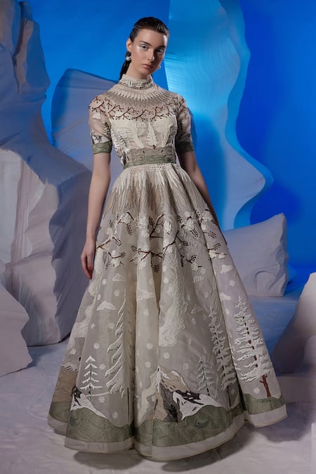 Samant Chauhan Embroidered Winter Landscape Gown 