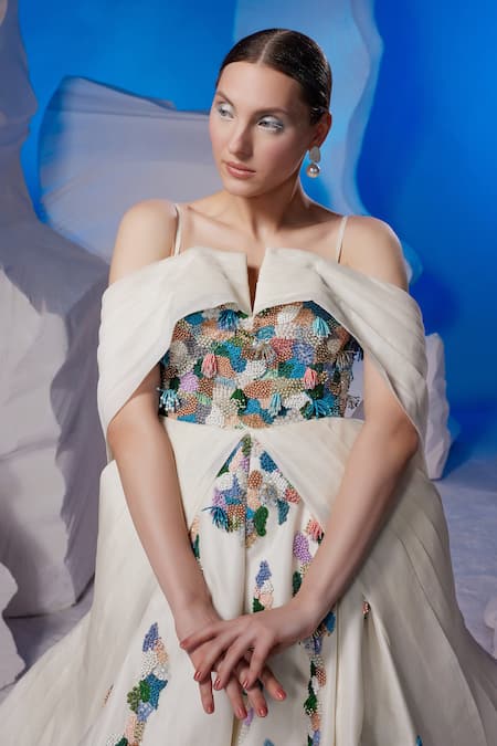Buy Samant Chauhan Ivory Cotton, Silk, Organza Beads, Embroidery Sweetheart Neck Tassel Gown Online at Aza Fashions Buy_Samant Chauhan_Ivory Cotton, Silk, Organza Beads, Embroidery Sweetheart Neck Tassel Gown _Online_at_Aza_Fashions