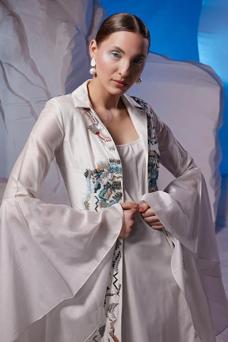 Buy_Samant Chauhan_Ivory , Satin, Silk Embroidery, Metallic Thread Square Maxi Dress _Online_at_Aza_Fashions