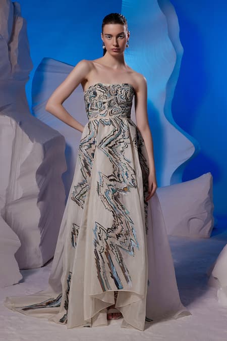 Samant Chauhan Embroidered Off-Shoulder Gown 