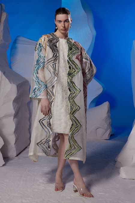 Samant Chauhan Geometric Embroidered Midi Dress & Jacket Set 