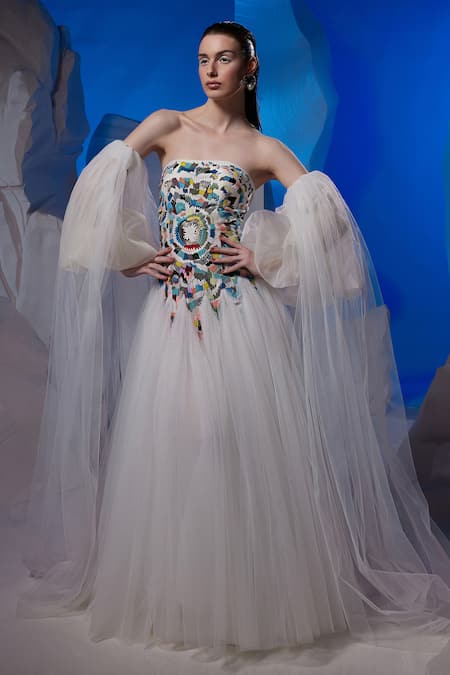 Samant Chauhan Colorful Embroidered Off-Shoulder Gown 