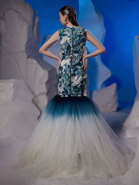 Samant Chauhan Embroidered Ombre Mermaid Gown 