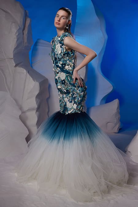 Samant Chauhan Embroidered Ombre Mermaid Gown 