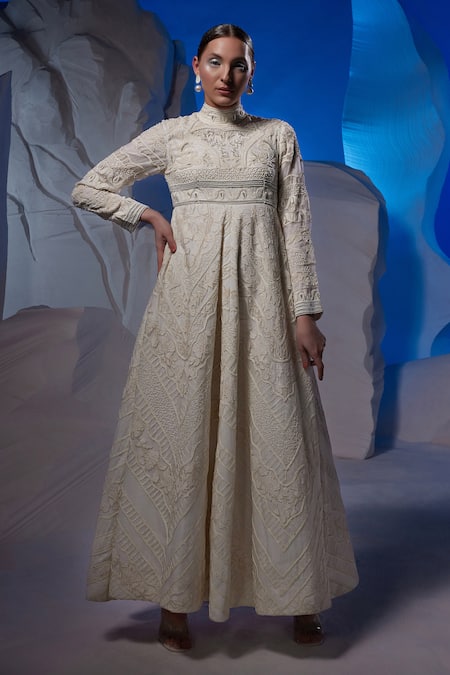 Samant Chauhan Embroidered High Neck Full Sleeve Gown 