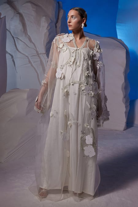 Samant Chauhan Floral Applique Embroidered Kaftan  