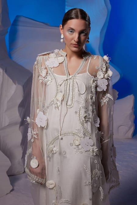 Buy Samant Chauhan Ivory Cotton, Silk, Organza Applique, Beads, Embroidery V-neck Floral Kaftan Online at Aza Fashions Buy_Samant Chauhan_Ivory Cotton, Silk, Organza Applique, Beads, Embroidery V-neck Floral Kaftan _Online_at_Aza_Fashions