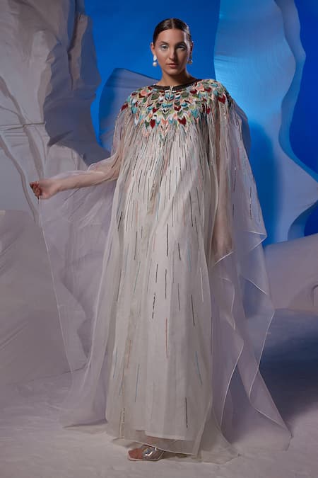 Samant Chauhan Beaded Feather Motif Kaftan  