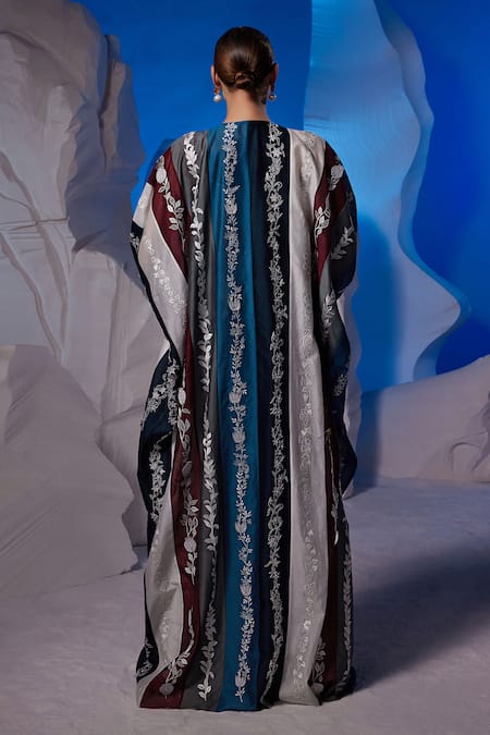 Samant Chauhan Striped Floral Embroidered Kaftan  