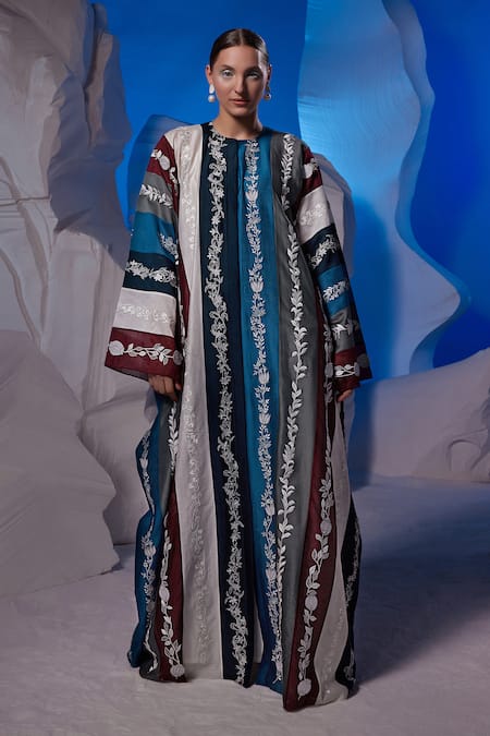 Samant Chauhan Striped Floral Embroidered Kaftan  