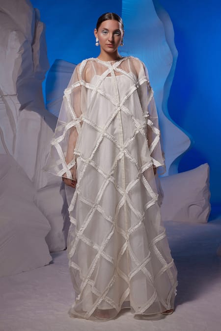 Samant Chauhan Ruffled Criss Cross Organza Kaftan  