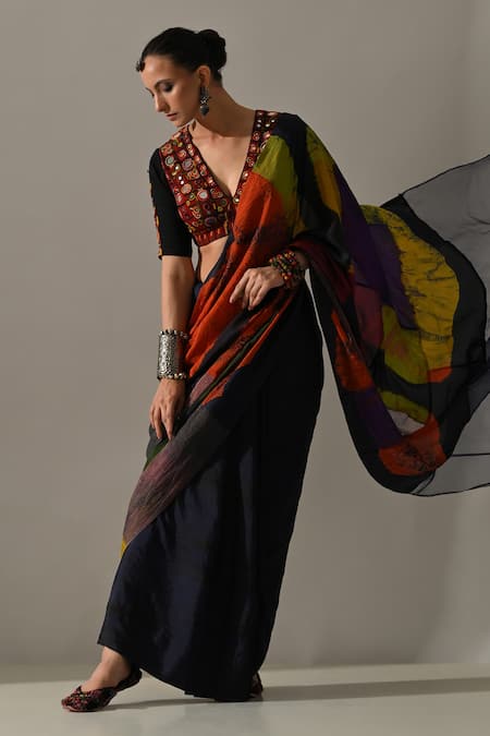 Medha Multi Color Silk, Organza, Cotton Patchwork, Mirrors, Pattern Saree With Blouse Online at Aza Fashions Medha_Multi Color Silk, Organza, Cotton Patchwork, Mirrors, Pattern Saree With Blouse _Online_at_Aza_Fashions