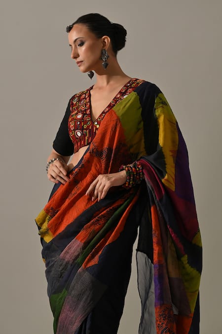 Buy Medha Multi Color Silk, Organza, Cotton Patchwork, Mirrors, Pattern Saree With Blouse Online at Aza Fashions Buy_Medha_Multi Color Silk, Organza, Cotton Patchwork, Mirrors, Pattern Saree With Blouse _Online_at_Aza_Fashions