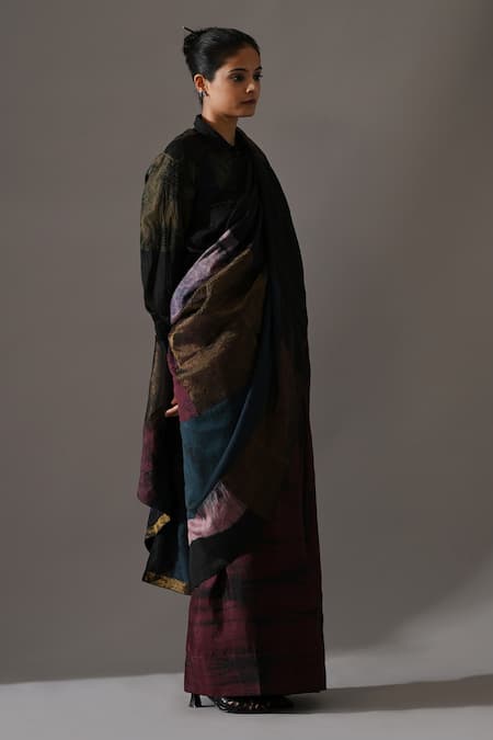 Buy Medha Multi Color Silk Patchwork, Tassels Collared Pattern Dye Saree With Shirt Online at Aza Fashions Buy_Medha_Multi Color Silk Patchwork, Tassels Collared Pattern Dye Saree With Shirt _Online_at_Aza_Fashions