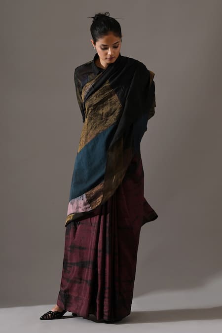Medha Patchwork Pattern Dye Saree With Shirt 