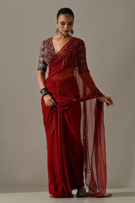 Medha Textured Embroidered Saree With Blouse 