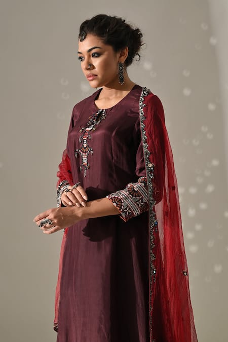 Buy_Medha_Purple , Tissue, Organza Embroidery, Beads, Sequins Hand Tunic Set _Online_at_Aza_Fashions