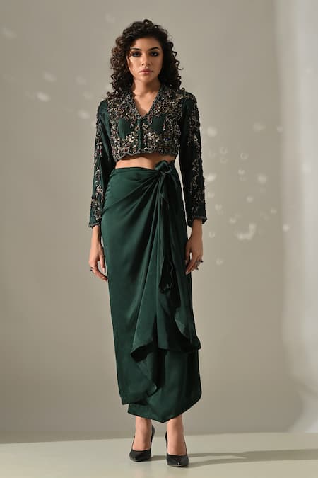 Medha Hand Embroidered Jacket & Wrap Skirt Set 