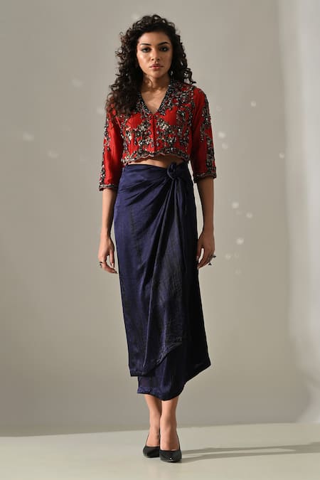 Medha Hand Embroidered Jacket & Wrap Skirt Set 